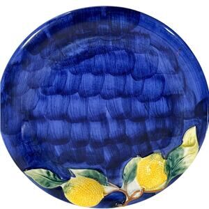 Hand-painted Italian Plate 3D Relief Design Lemons Blue Cobalt Signed Siro 10"